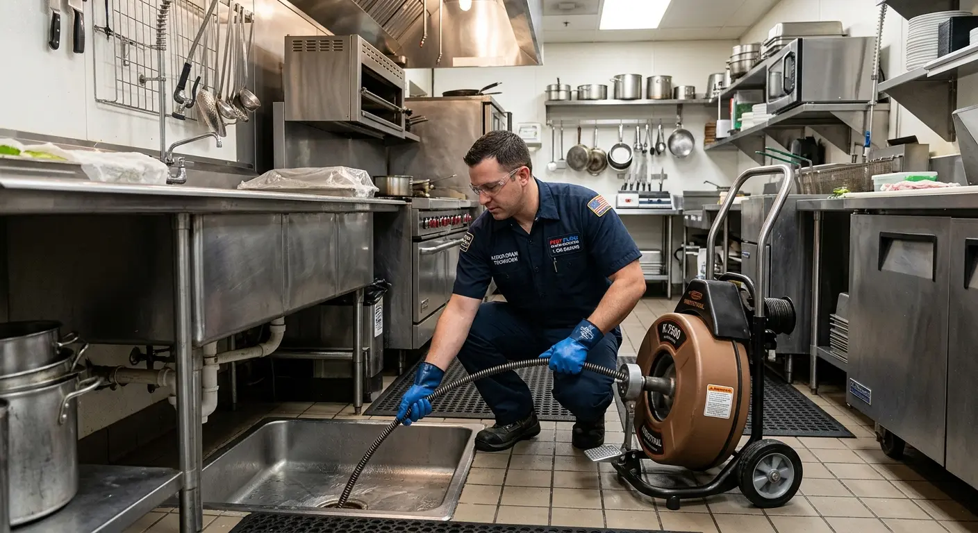 Commercial drain cleaning service in a restaurant kitchen in Fort Bragg