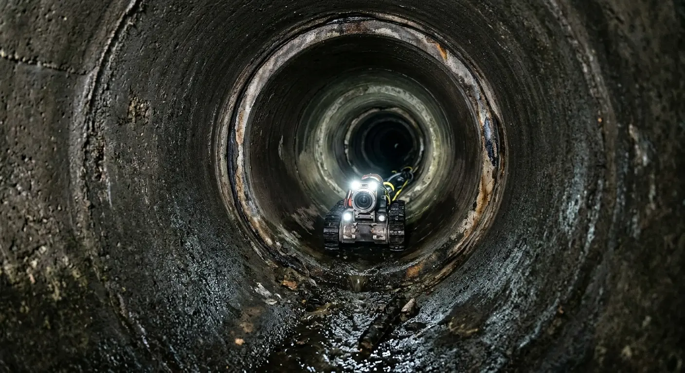 Robotic sewer camera inspecting pipe interior for Drain Snake Service in Fort Bragg
